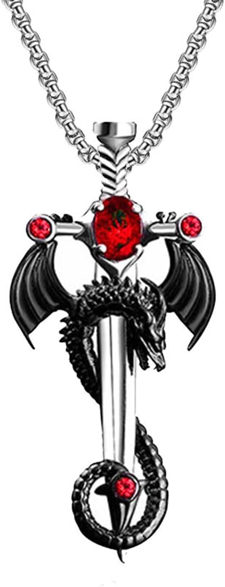 FUTIMELY Gothic Sword Dragon Necklace Vintage Dragon Wrapped Sword Cross Pendant Necklace Punk Zircon Dragon Pendant Necklace Halloween Dark Gothic Jewelry for Men Women