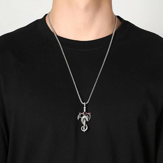 FUTIMELY Gothic Sword Dragon Necklace Vintage Dragon Wrapped Sword Cross Pendant Necklace Punk Zircon Dragon Pendant Necklace Halloween Dark Gothic Jewelry for Men Women